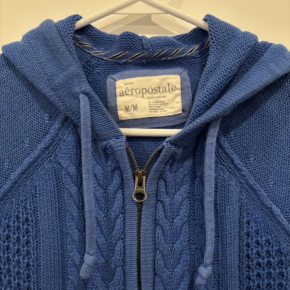 Aeropostale Knit Full Zip Hooded Sweater Womens Blue Size M Hoodie - Y2K Vintage - Picture 3 of 10